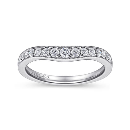 Curved 14K White Gold Diamond Wedding Band