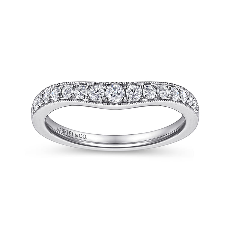 Curved Wedding Ring in 14k White Gold with Round Natural Diamond at Gabriel & Co. - Shot 4