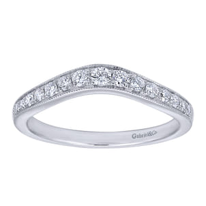 Curved 14K White Gold Diamond Wedding Band