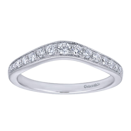 Curved 14K White Gold Diamond Wedding Band