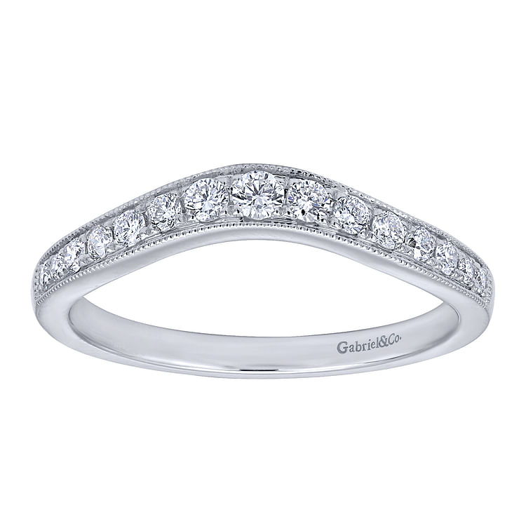 Curved 14K White Gold Diamond Wedding Band