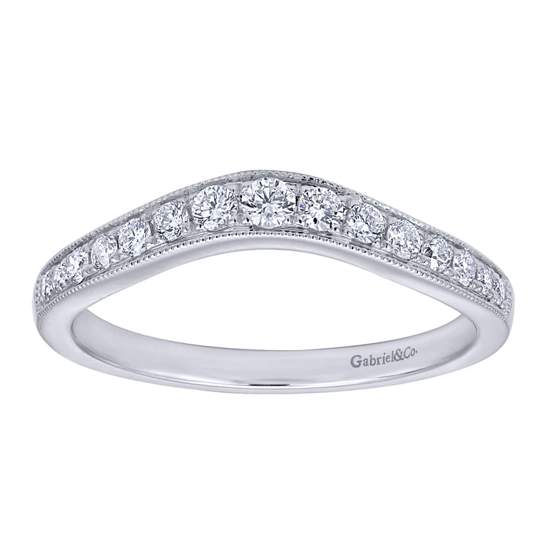 Curved Wedding Ring in 14k White Gold with Round Natural Diamond at Gabriel & Co. - Shot 5