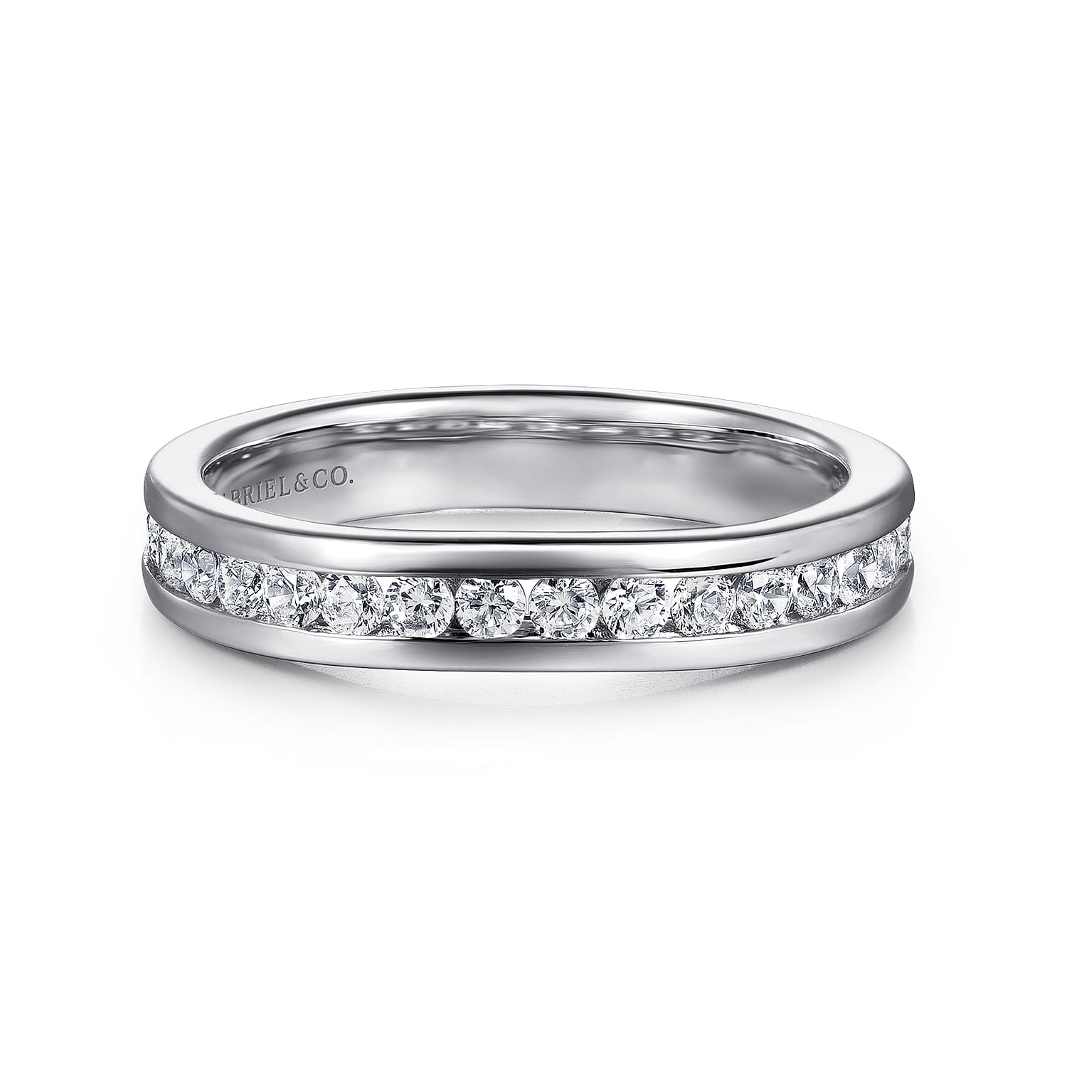 Curved 14K White Gold Diamond Wedding Band - 0.45 ct - Shot 1