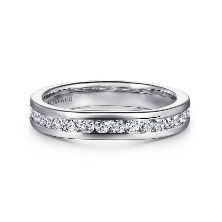 Curved 14K White Gold Diamond Wedding Band - 0.45 ct - Shot 1