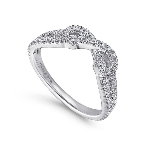 Curved 14K White Gold French Pave Diamond Wedding Band - Shot 3