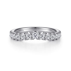 Curved 14K White Gold French Pave Diamond Wedding Band