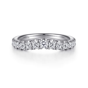 Curved 14K White Gold French Pave Diamond Wedding Band