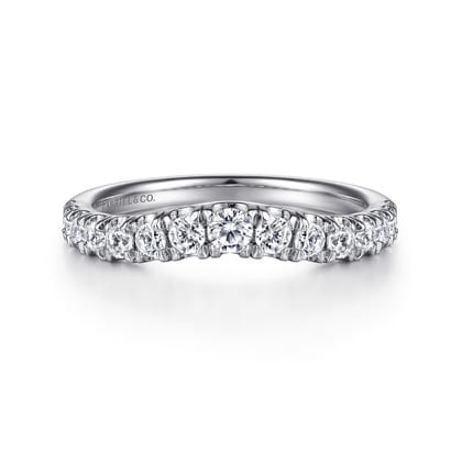 Curved 14K White Gold French Pave Diamond Wedding Band