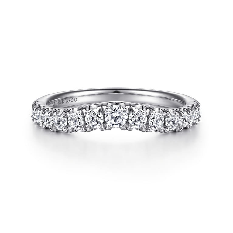 Curved Wedding Ring in 14k White Gold with Round Natural Diamond at Gabriel & Co. - Shot 1