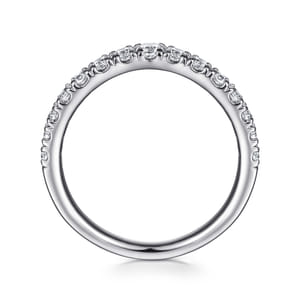 Curved 14K White Gold French Pave Diamond Wedding Band