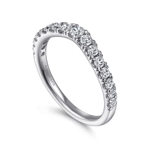 Curved 14K White Gold French Pave Diamond Wedding Band