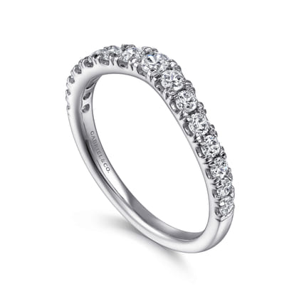 Curved 14K White Gold French Pave Diamond Wedding Band