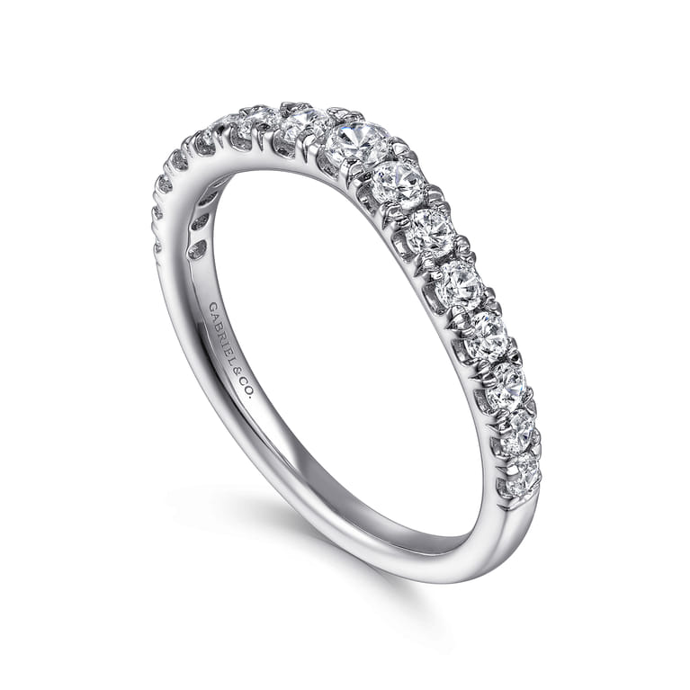 Curved Wedding Ring in 14k White Gold with Round Natural Diamond at Gabriel & Co. - Shot 3