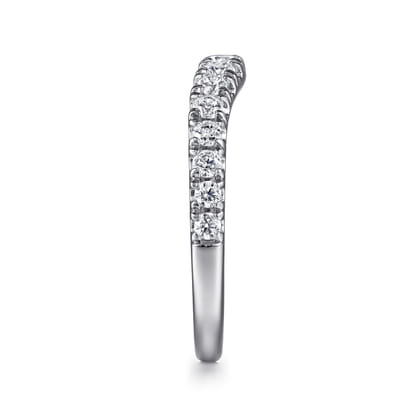 Curved 14K White Gold French Pave Diamond Wedding Band