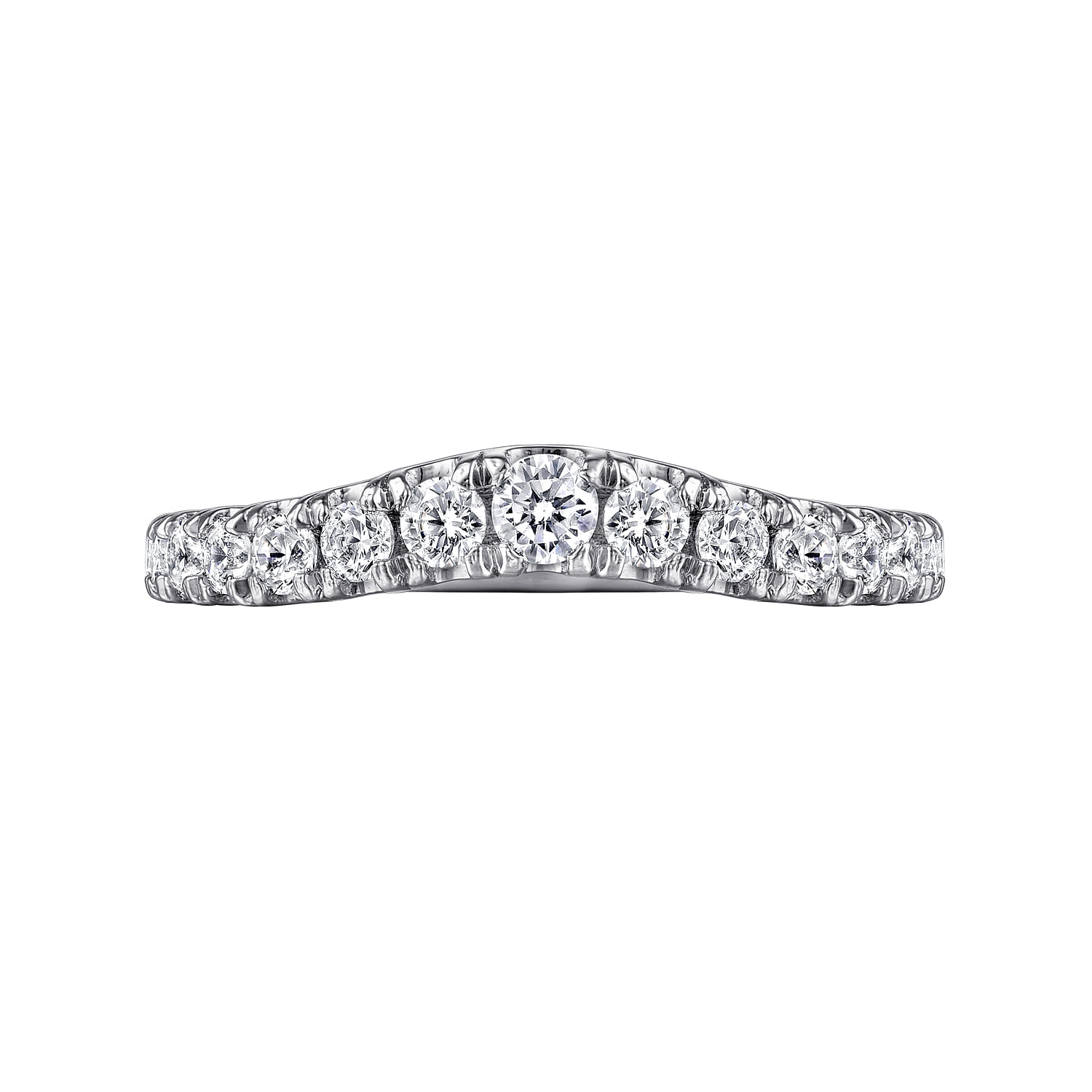 Curved 14K White Gold French Pave Diamond Wedding Band