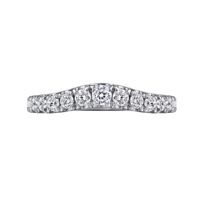 Curved 14K White Gold French Pave Diamond Wedding Band