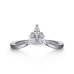 Curved 14K White Gold Marquise and Round Diamond Anniversary Band