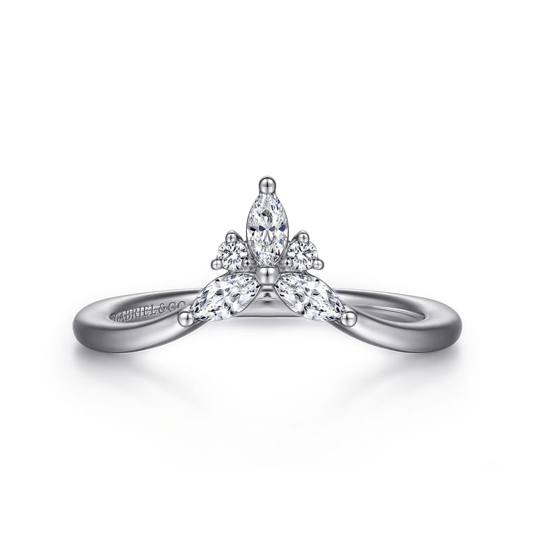 Curved Wedding Ring in 14k White Gold with Marquise Natural Diamond at Gabriel & Co. - Shot 1