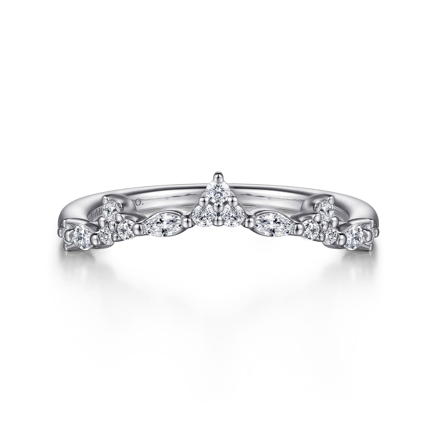 Curved 14K White Gold Marquise and Round Diamond Anniversary Band
