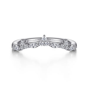Curved 14K White Gold Marquise and Round Diamond Anniversary Band