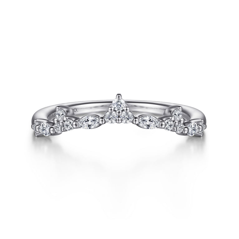 Curved Wedding Ring in 14k White Gold with Marquise Natural Diamond at Gabriel & Co.
