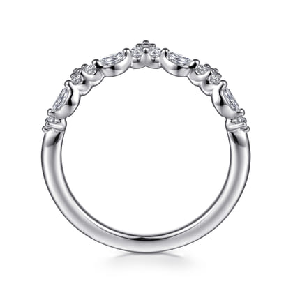 Curved 14K White Gold Marquise and Round Diamond Anniversary Band