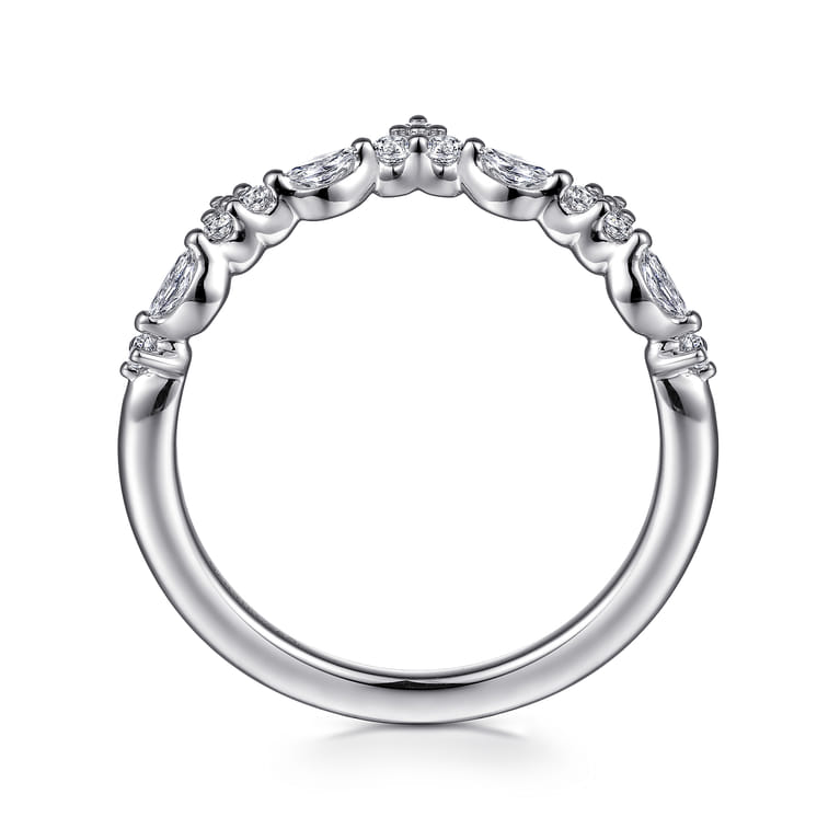 Curved Wedding Ring in 14k White Gold with Marquise Natural Diamond at Gabriel & Co. - Shot 2
