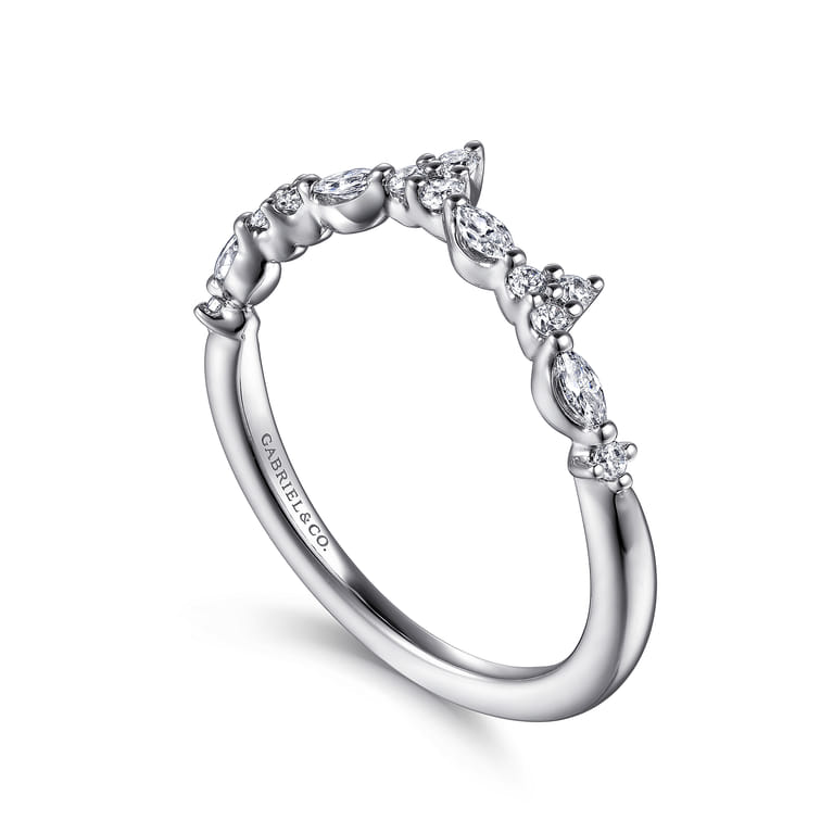 Curved Wedding Ring in 14k White Gold with Marquise Natural Diamond at Gabriel & Co. - Shot 3