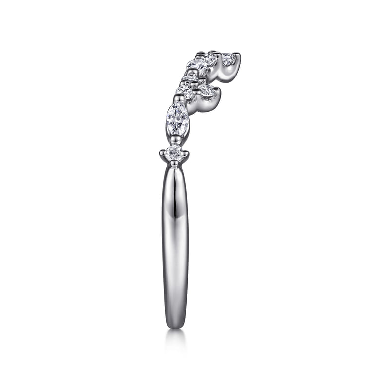 Curved Wedding Ring in 14k White Gold with Marquise Natural Diamond at Gabriel & Co. - Shot 4