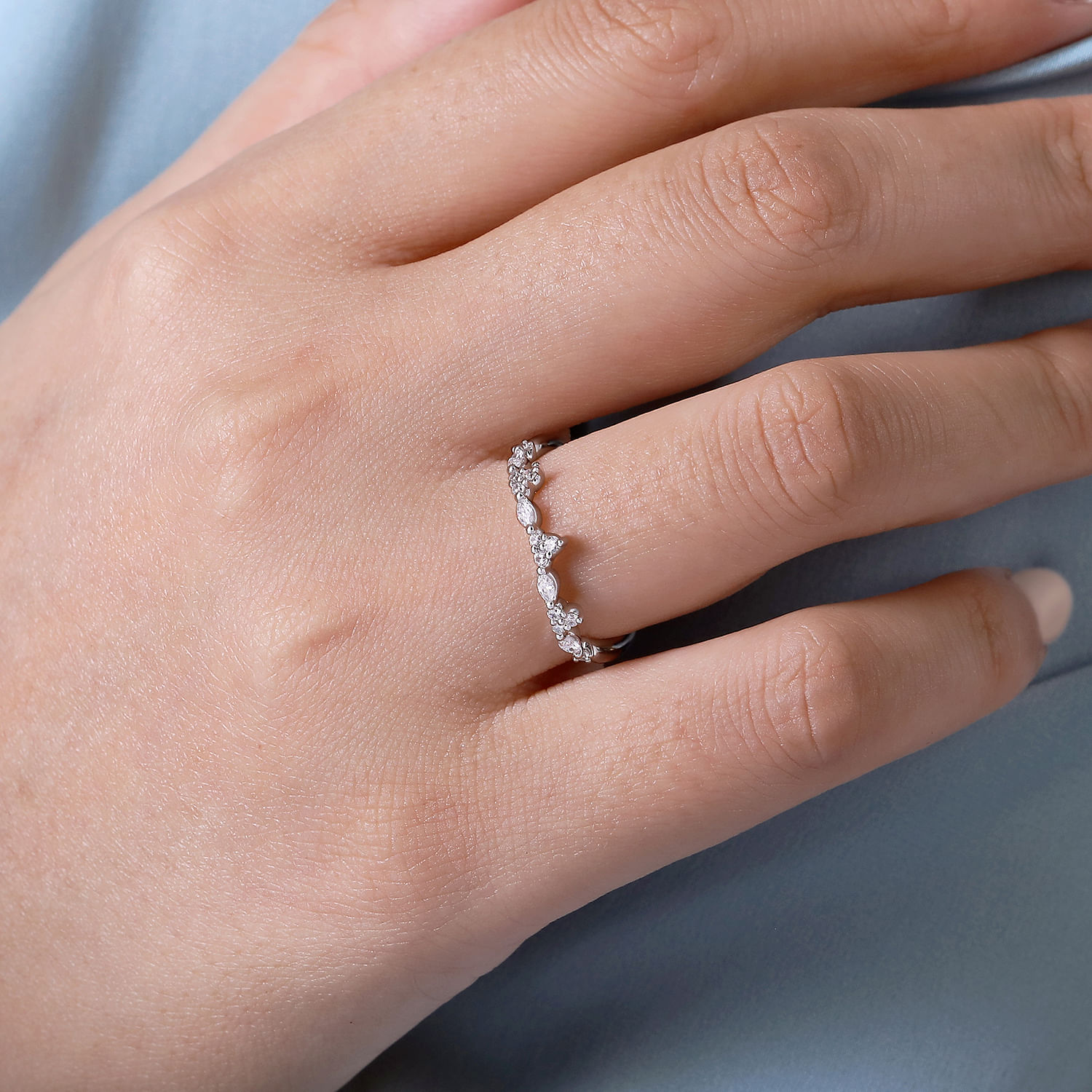 Curved Wedding Ring in 14k White Gold with Marquise Natural Diamond at Gabriel & Co. - Shot 5