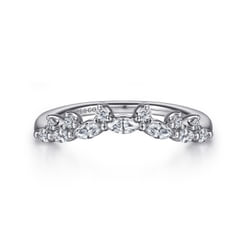 Curved 14K White Gold Marquise and Round Diamond Anniversary Band