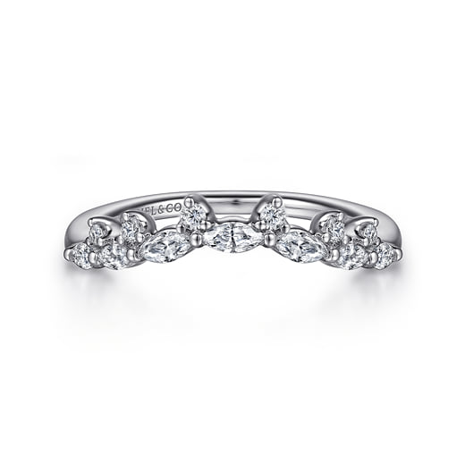 14K White Gold Double Moissanite Curved Wedding Band