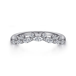 Curved 14K White Gold Marquise and Round Diamond Anniversary Band