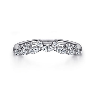 Curved 14K White Gold Marquise and Round Diamond Anniversary Band