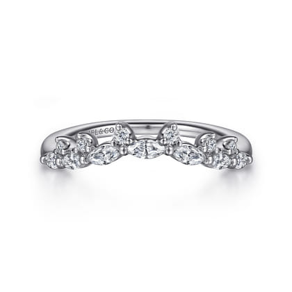 Curved 14K White Gold Marquise and Round Diamond Anniversary Band