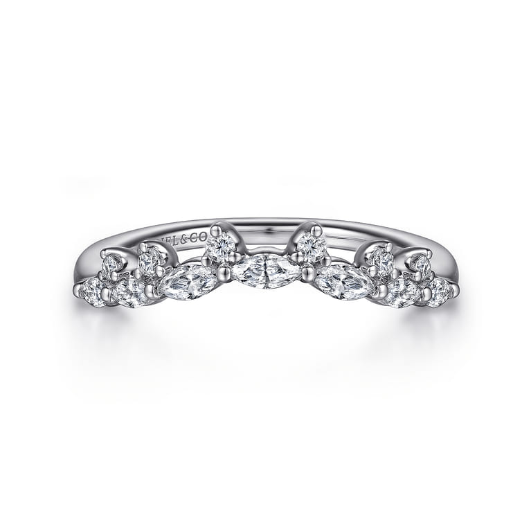 Curved Wedding Ring in 14k White Gold with Marquise Natural Diamond at Gabriel & Co. - Shot 1