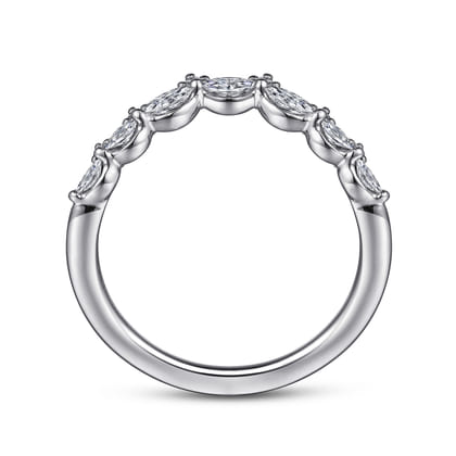 Curved 14K White Gold Marquise and Round Diamond Anniversary Band