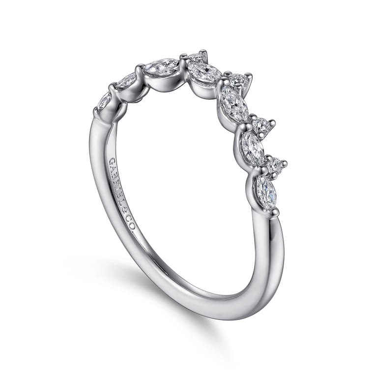 Curved Wedding Ring in 14k White Gold with Marquise Natural Diamond at Gabriel & Co. - Shot 3