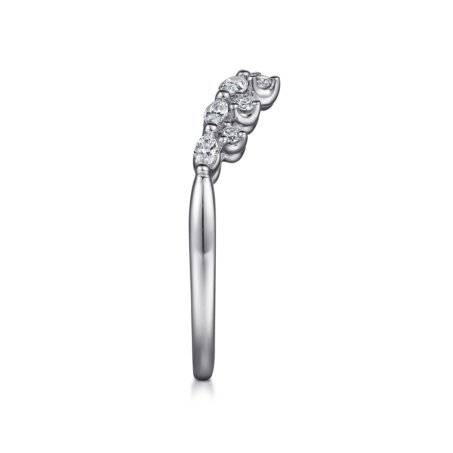 Curved 14K White Gold Marquise and Round Diamond Anniversary Band