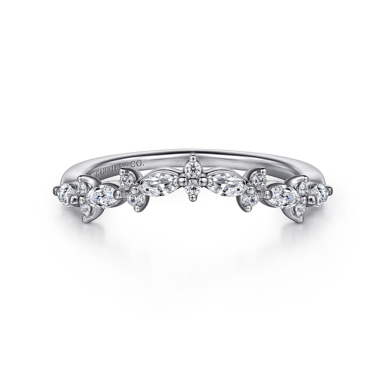 Curved Wedding Ring in 14k White Gold with Marquise Natural Diamond at Gabriel & Co. - Shot 1