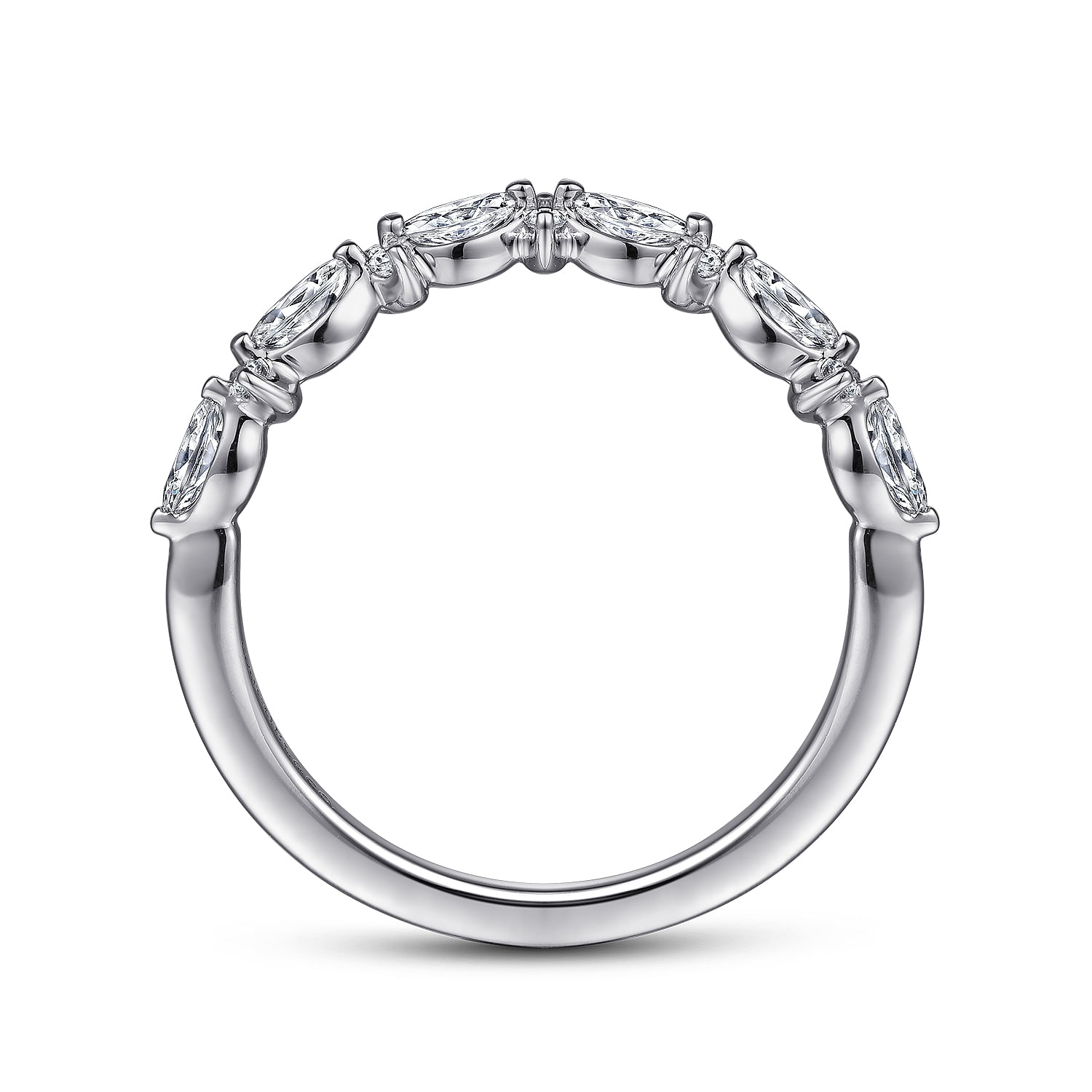 Curved 14K White Gold Marquise and Round Diamond Anniversary Band