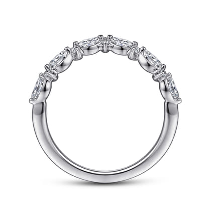Curved 14K White Gold Marquise and Round Diamond Anniversary Band