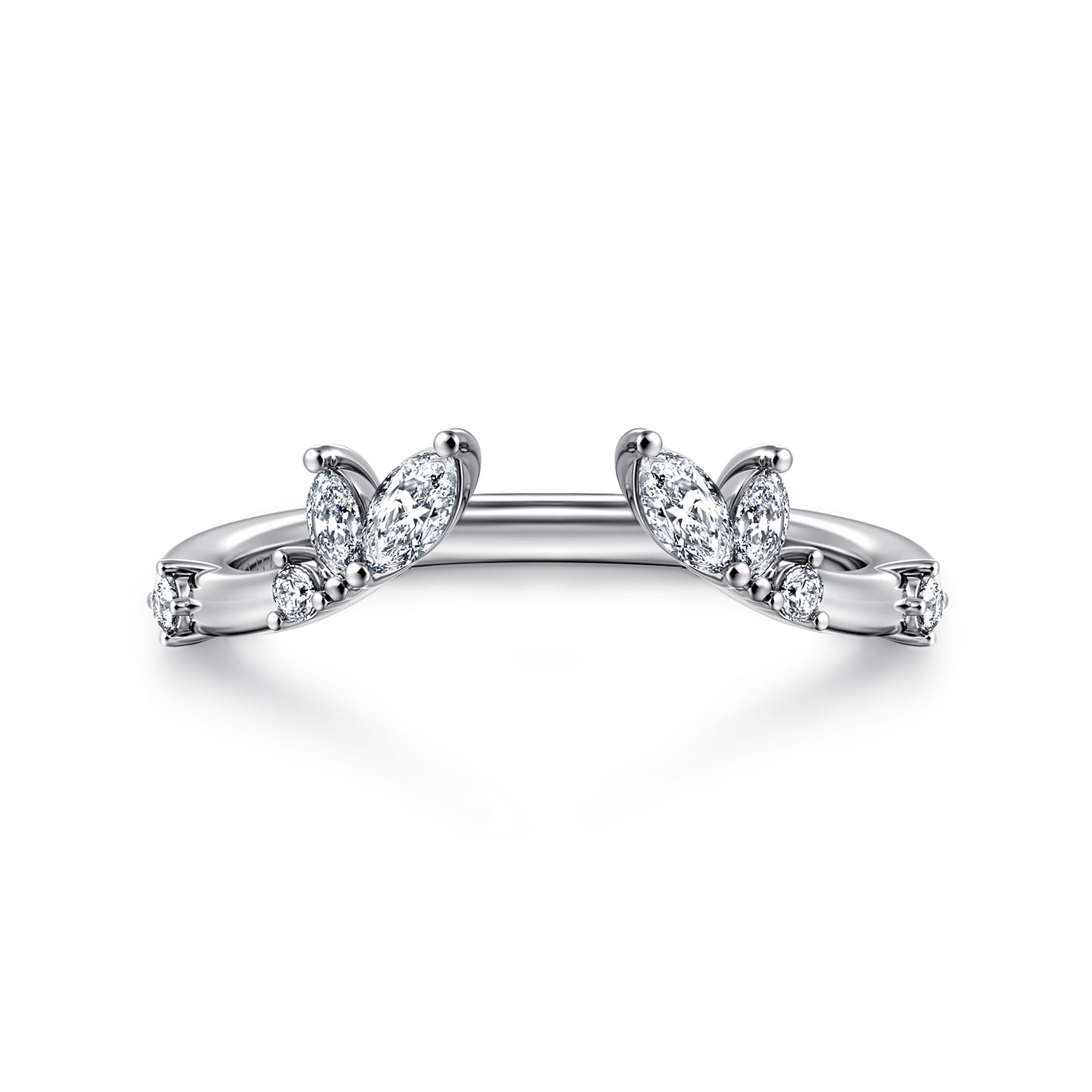 Curved 14K White Gold Marquise and Round Open Diamond Anniversary Band