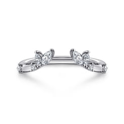 Curved 14K White Gold Marquise and Round Open Diamond Anniversary Band