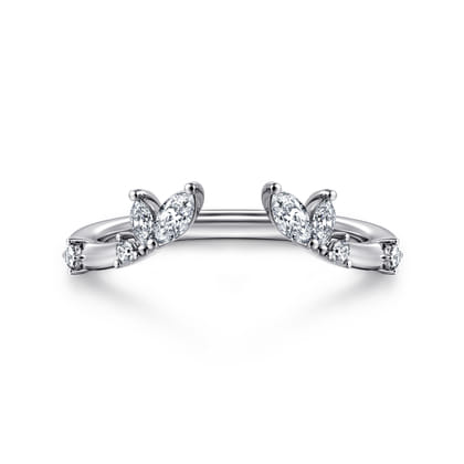 Curved 14K White Gold Marquise and Round Open Diamond Anniversary Band