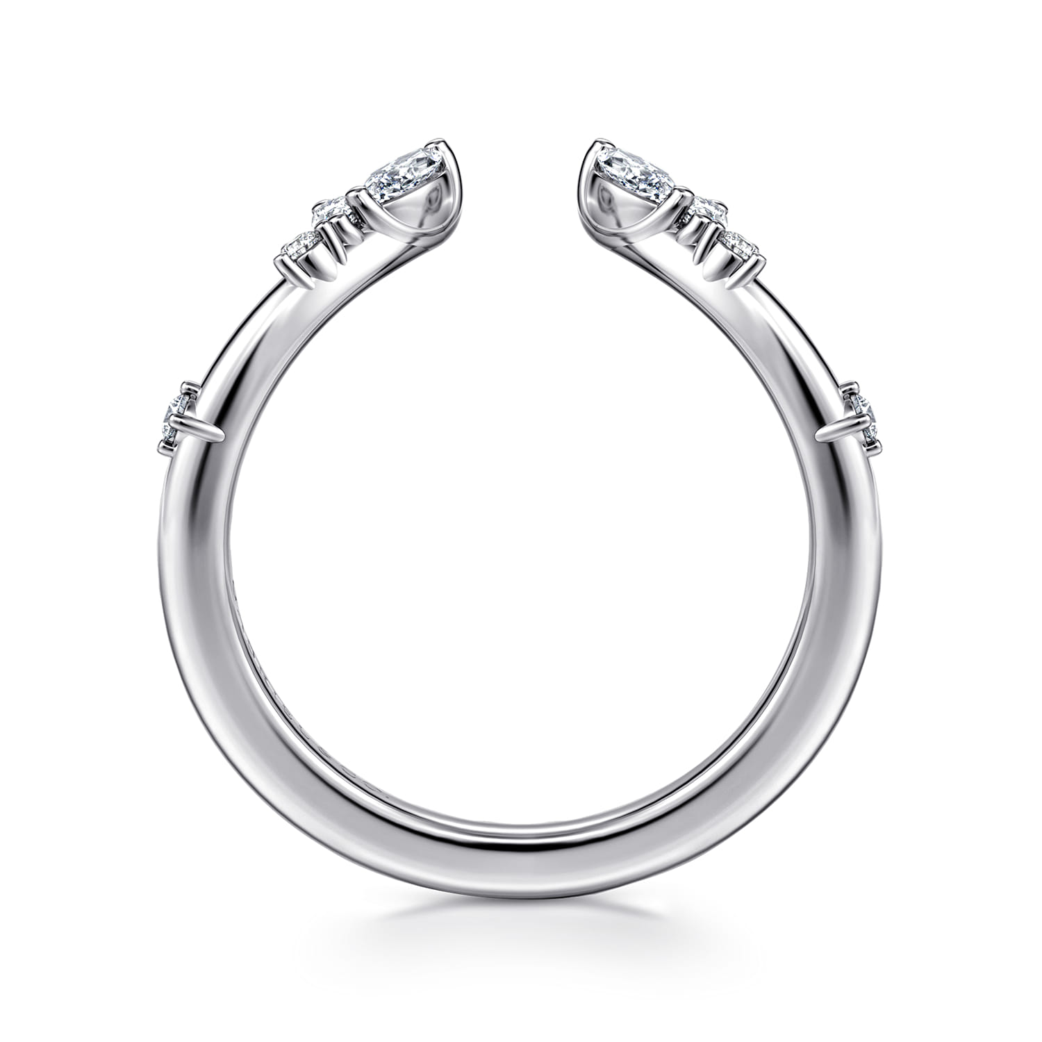 Curved 14K White Gold Marquise and Round Open Diamond Anniversary Band