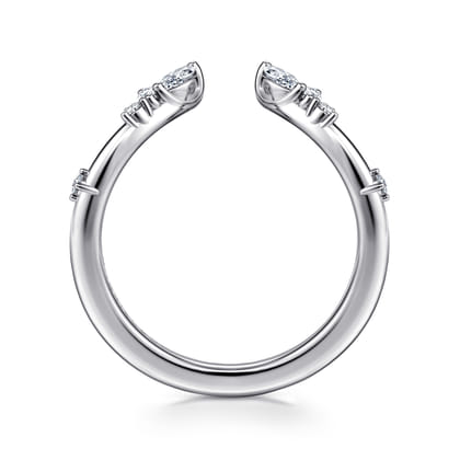 Curved 14K White Gold Marquise and Round Open Diamond Anniversary Band