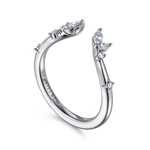 Curved 14K White Gold Marquise and Round Open Diamond Anniversary Band