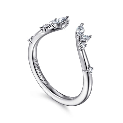 Curved 14K White Gold Marquise and Round Open Diamond Anniversary Band