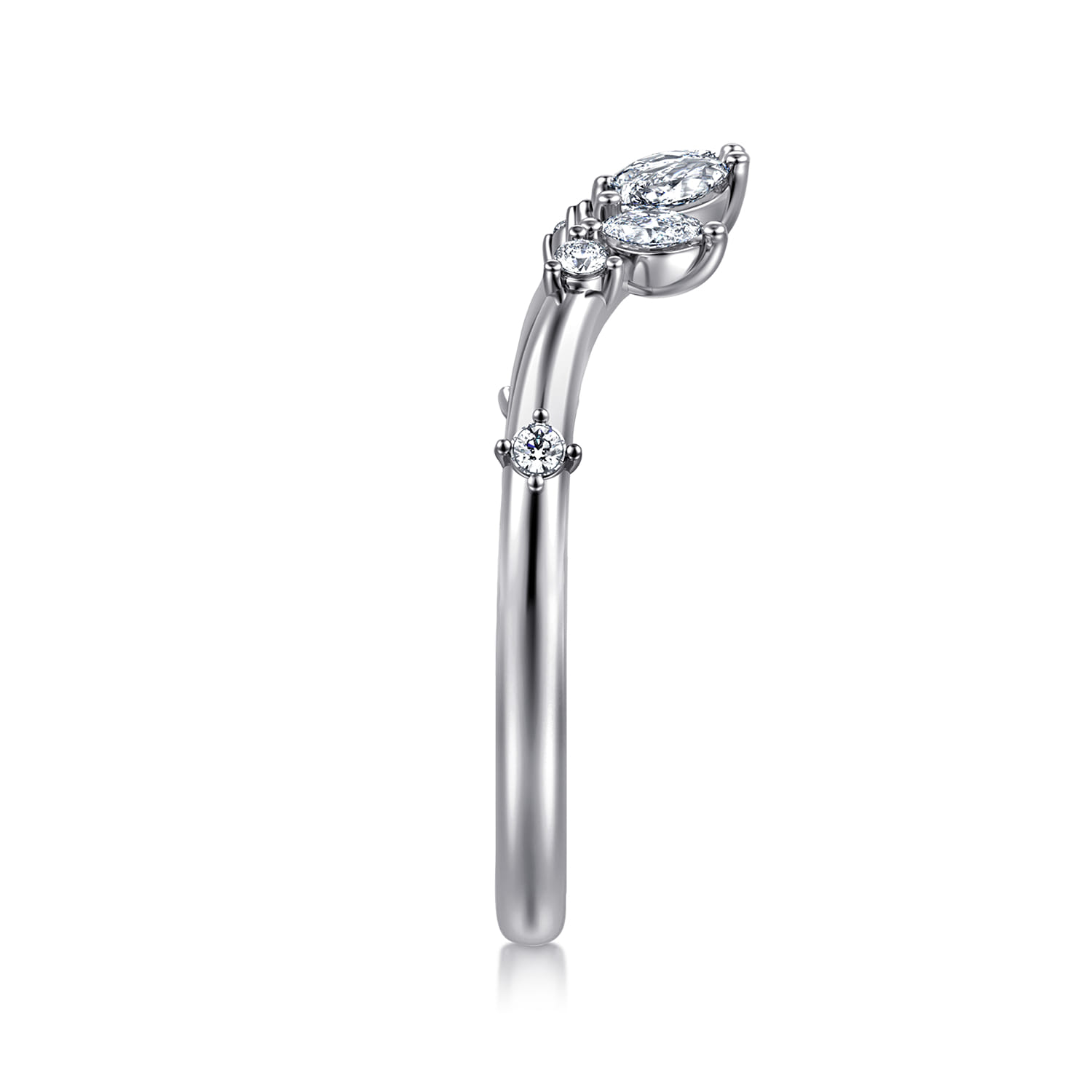 Curved 14K White Gold Marquise and Round Open Diamond Anniversary Band